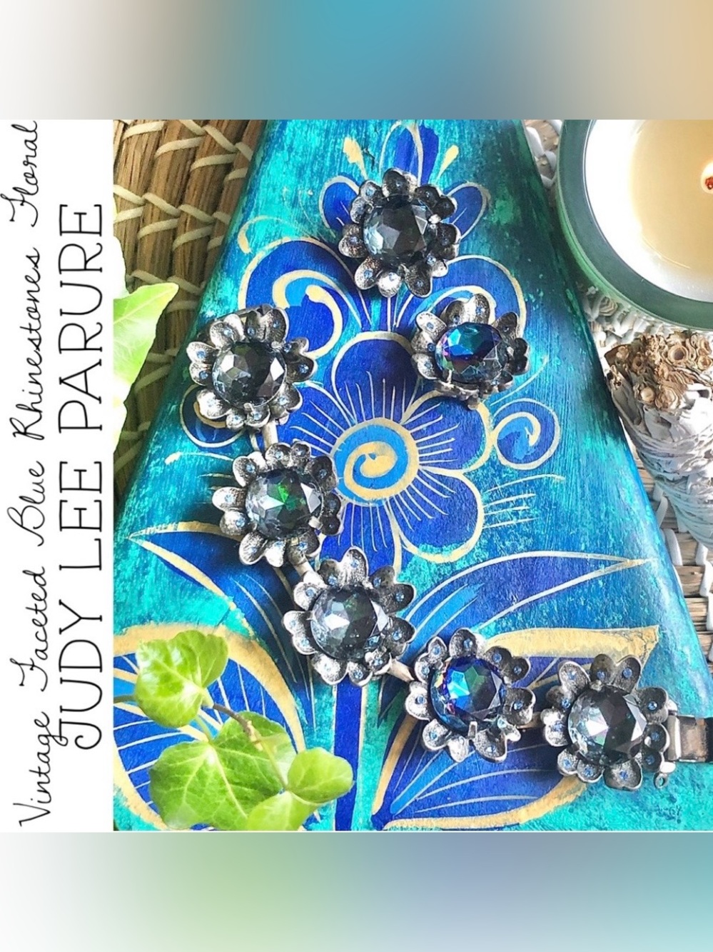Vintage Judy Lee Faceted Rhinestone Silver-Toned Bracelet & Clip-On Earrings